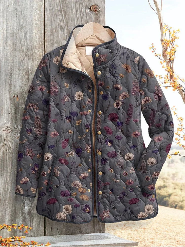 Women's Retro Floral Quilted Casual Jacket