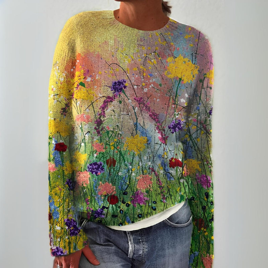 Cozy Floral Art Sweater by Marta