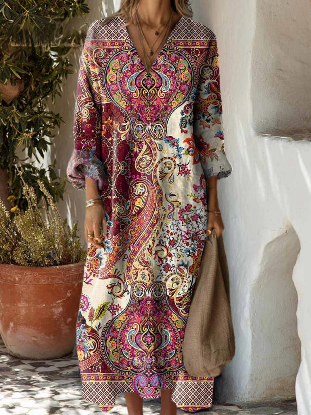 Retro Floral Print Cotton Dress for Women