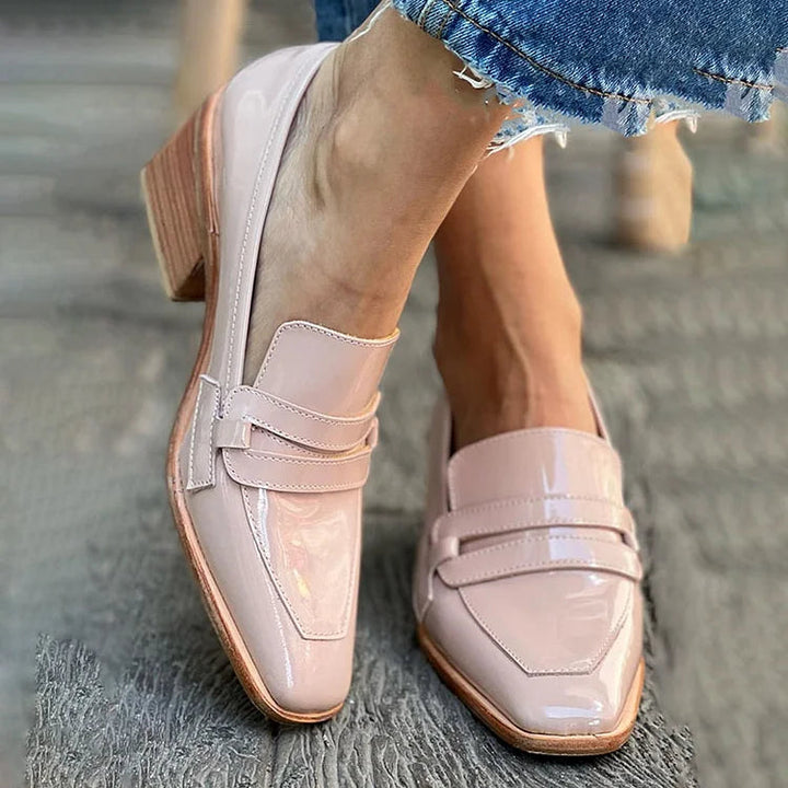 Shiny Wide Heel Moccasins