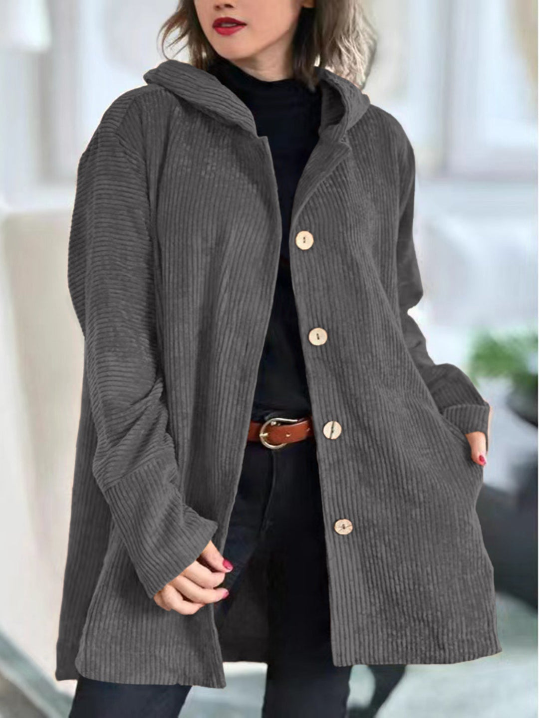 Cordia Comfortable Hooded Corduroy Jacket