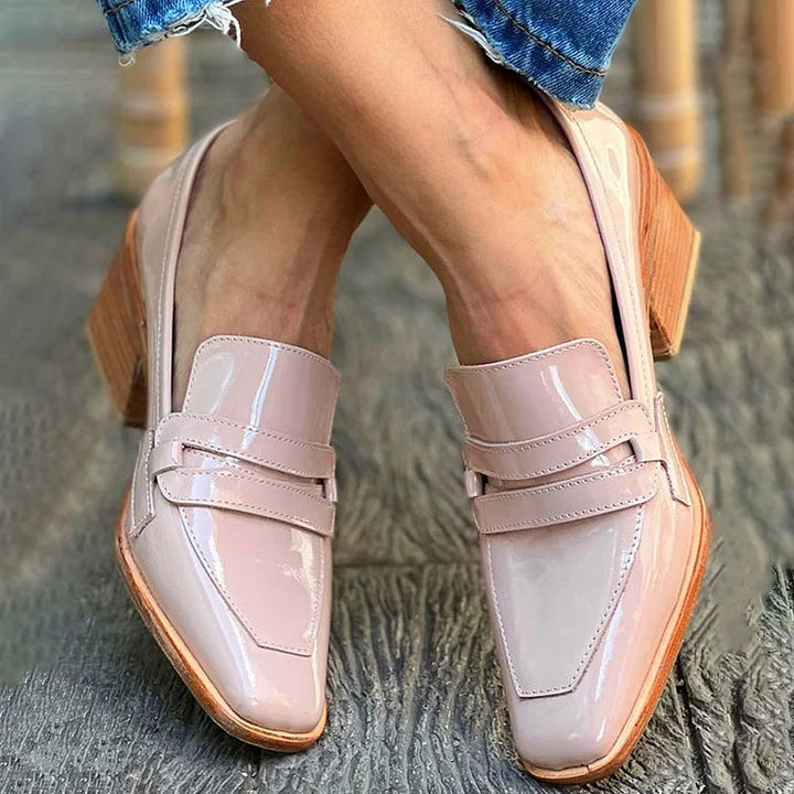 Shiny Wide Heel Moccasins